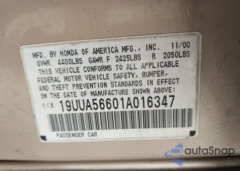 2001 Acura Tl 3.2 z USA, uszkodzony, nr VIN 19UUA56601A016347